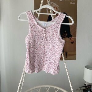 Pink and White Patterned Tank Top